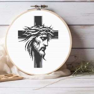Jesus Christ Head and Cross Cross Stitch Pattern - Modern Religious Embroidery - Gift for Churchgoing Person - Pattern Keeper Compatible PDF