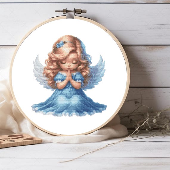 Peaceful Angel Cross Stitch Pattern - Nursery Embroidery PDF, Digital Download for Pattern Keeper