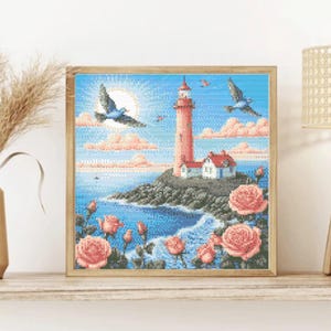 Scenic Lighthouse Cross Stitch Printable Pattern - Ocean View, Nautical DIY Cross Stitch Pattern of Lighthouse Landscape, Nautical Pattern
