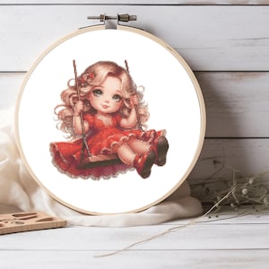 Little Girl Swinging on a Swing Cross Stitch Pattern, For Wall Decor, Little Girl Gift, For Home Gift, Pattern Keeper Compatible Pattern PDF