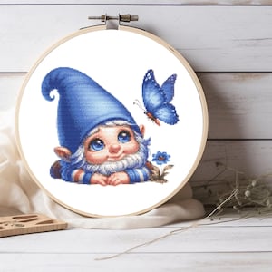 Cute Gnome and Butterfly Cross Stitch Pattern, Gnome Pattern - For Room Decor, For Wall Decor, For Home Gift - Pattern Keeper Compatible PDF