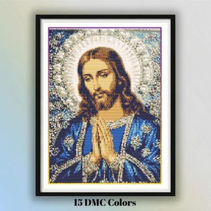 Jesus Kristus bön korsstygnsmönster - kristen religiös broderidiagram - DIY katolsk väggkonst PDF direktnedladdning