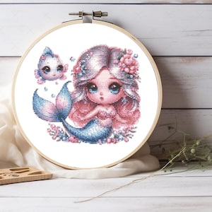 Patrón de punto de cruz de La Sirenita - Para decoración de niña - Decoración infantil - Regalo para niños - Fácil de hacer - Compatible con Pattern Keeper PDF