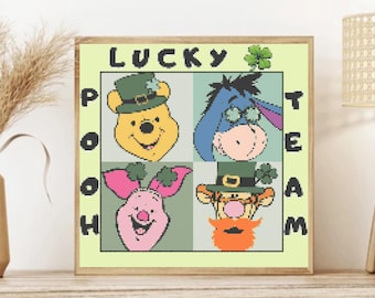 Lucky Pooh Team Cross Stitch Pattern - Instant Download, Cute Pooh Team, X Stitch Embroidery Pattern, Winnie the Pooh and Friends Needlework