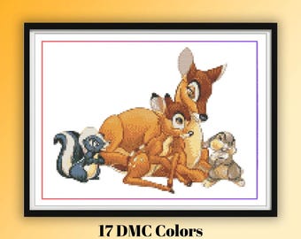 Patrón de punto de cruz de Bambi del bosque - Patrón de bordado fácil para habitación infantil, ideal para decorar la pared con animales del bosque.
