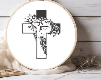 Jesus Christ Head And Cross Cross Stitch Pattern, Modern Religious Embroidery, Gift for Churchgoing Person, Pattern Keeper Compatible PDF