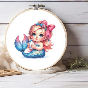 Patrón de punto de cruz de La Sirenita - Para decoración de niña - Decoración infantil - Regalo para niños - Fácil de hacer - Compatible con Pattern Keeper PDF