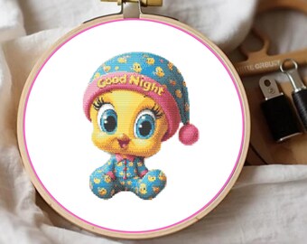 Dreamy Tweety Bird Cross Stitch Pattern - Sweet Nursery Hoop Art