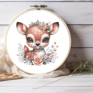 Sweet Baby Deer Nursery Cross Stitch Pattern - Cute Woodland Animal Embroidery Design for Crafters