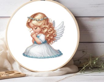 Cute Little Angel Cross Stitch Pattern, For Home Decor, Cute Decor For Wall, Little Girl Gifts, Gift For Kids, Pattern Keeper Compatible PDF