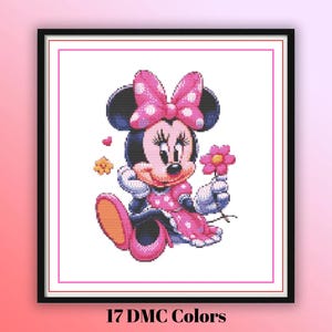 Niedliches Minnie Maus Kreuzstichmuster PDF - Einfach zu Folgen - Entzückende Zeichentrickfigur Stickvorlage für Mädchenzimmer oder handgemachtes Geschenk