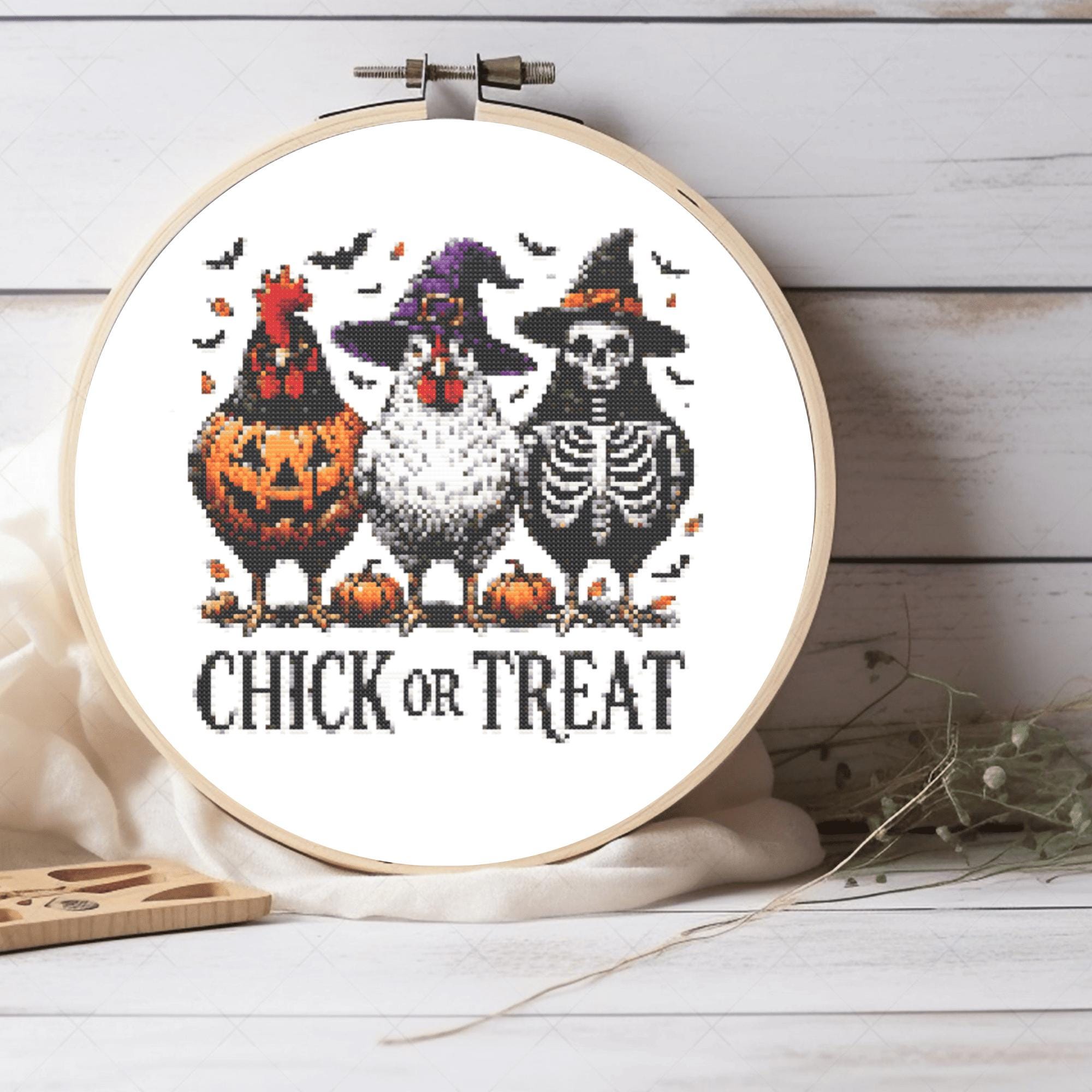 Chick or Treat Halloween Pumpkin cross stitch pattern, Halloween pattern, Pattern Keeper and Saga Compatible pdf, pdf instant download