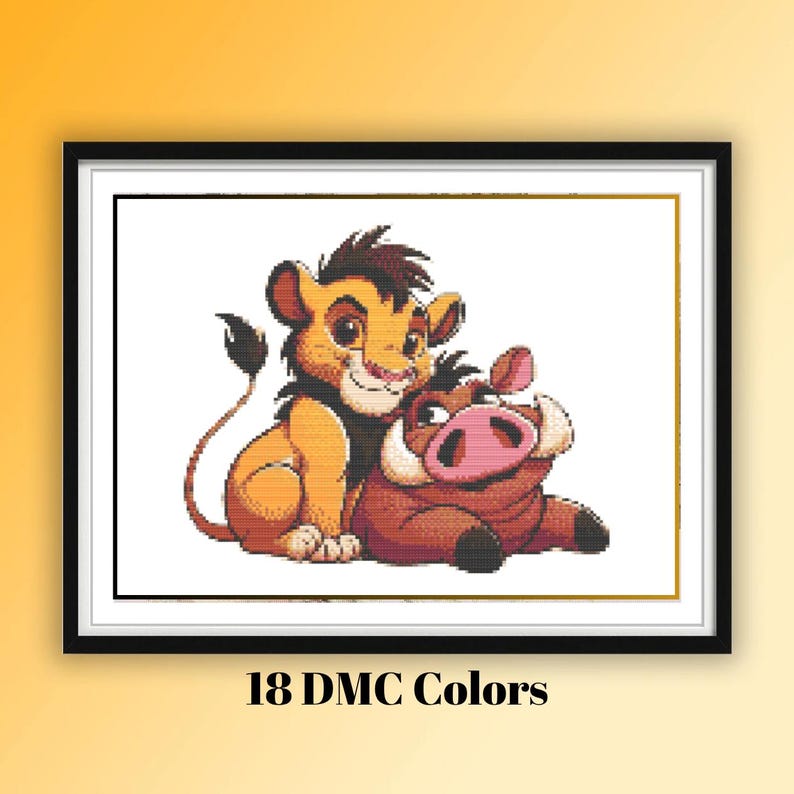 Pumba and Simba Friendship Cross Stitch Pattern - Cute Lion Simba ...