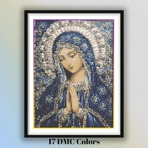 Virgin Mary Prayer Cross Stitch Pattern – Sacred Religious Embroidery – PDF Chart for Christian DIY Hoop Art and Spiritual Decor Lovers