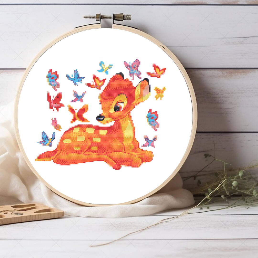 Cute Bambi and Butterflies DIY Cross Stitch Pattern - Forest Animals ...