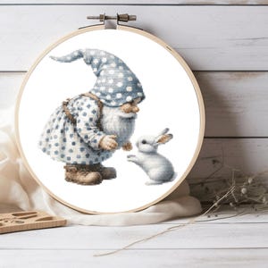 The Gnome and His Rabbit Cross Stitch Pattern, Gnome Pattern, For Room Decor, For Home Gift, For Wall Decor, Pattern Keeper Compatible PDF