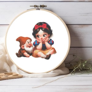 Snow White Princess and the Dwarf cross stitch pattern, For Girl Decor, For Nursery Decor, For Kids Room Decor, Pattern Keeper compatible
