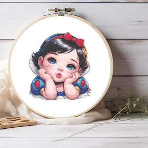 Innocent Little Snow White Princess Cross Stitch Pattern – Cute Fairytale Design – Hoop Art PDF Embroidery Chart for DIY Nursery Decor