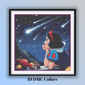 Space Themed Snow White Princess Cross Stitch Pattern, Snow White Princess Pattern, For Girl Decor, Kids Room Wall Art, PDF Instant Download