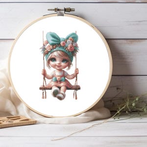 Little Girl Swinging on a Swing Cross Stitch Pattern - For Girls Room Decor - Cute Wall Decor Gift - Pattern Keeper Compatible PDF Pattern