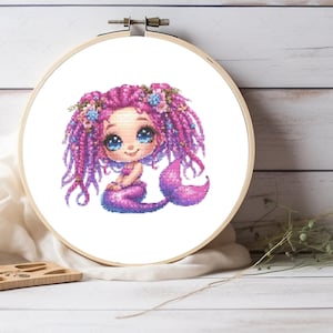 Enchanting Little Mermaid Cross Stitch Pattern - Girl&#39;s Nursery Decor, PDF Gift for Ocean Lovers