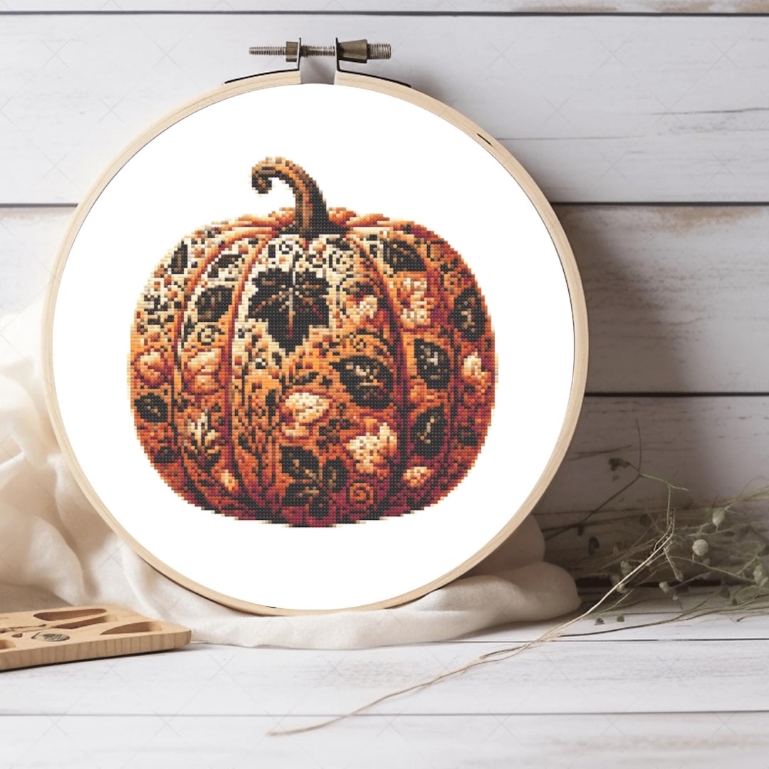 Cozy Autumn Pumpkin Cross Stitch Pattern - Fall Harvest Embroidery ...