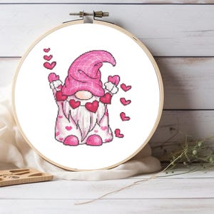 Valentine&#39;s Day Gnome Cross Stitch Pattern - Cute Embroidery Design, Pattern Keeper Compatible