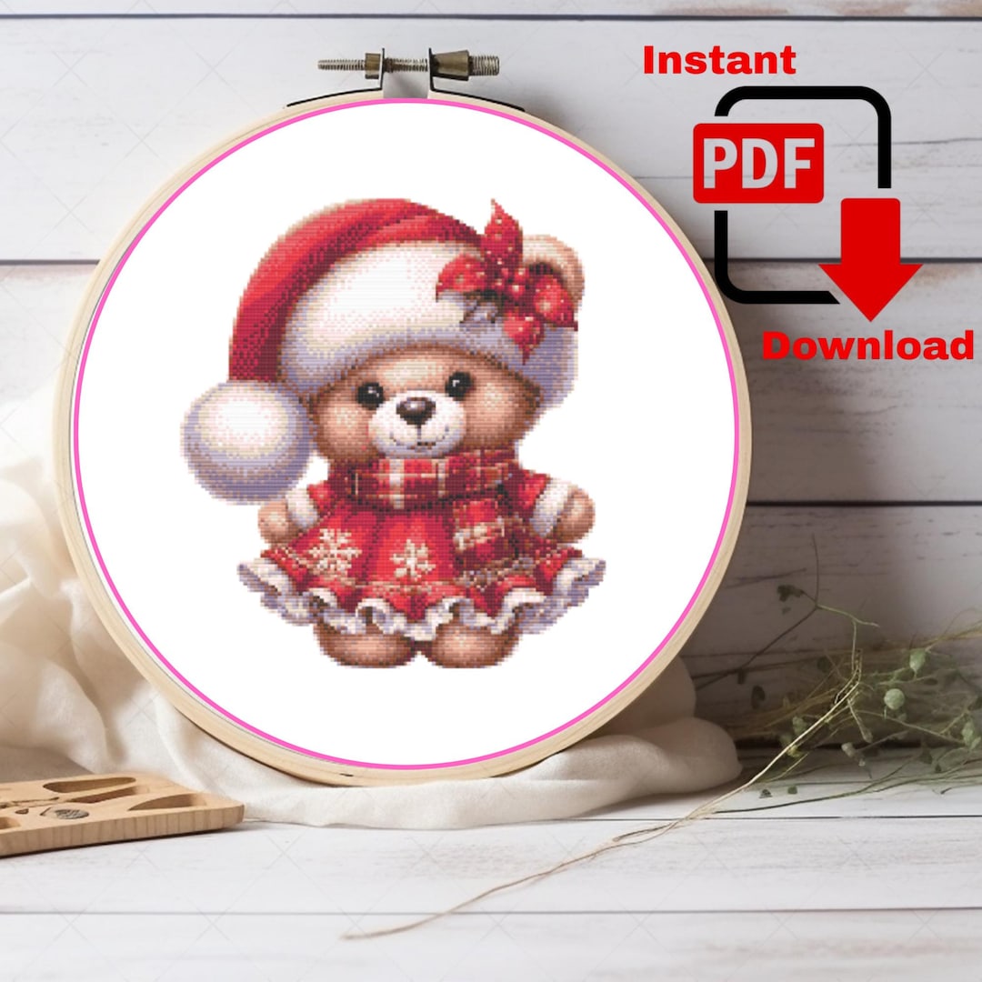 Christmas Teddy Bear Cross Stitch Pattern PDF – Festive Nursery Wall ...