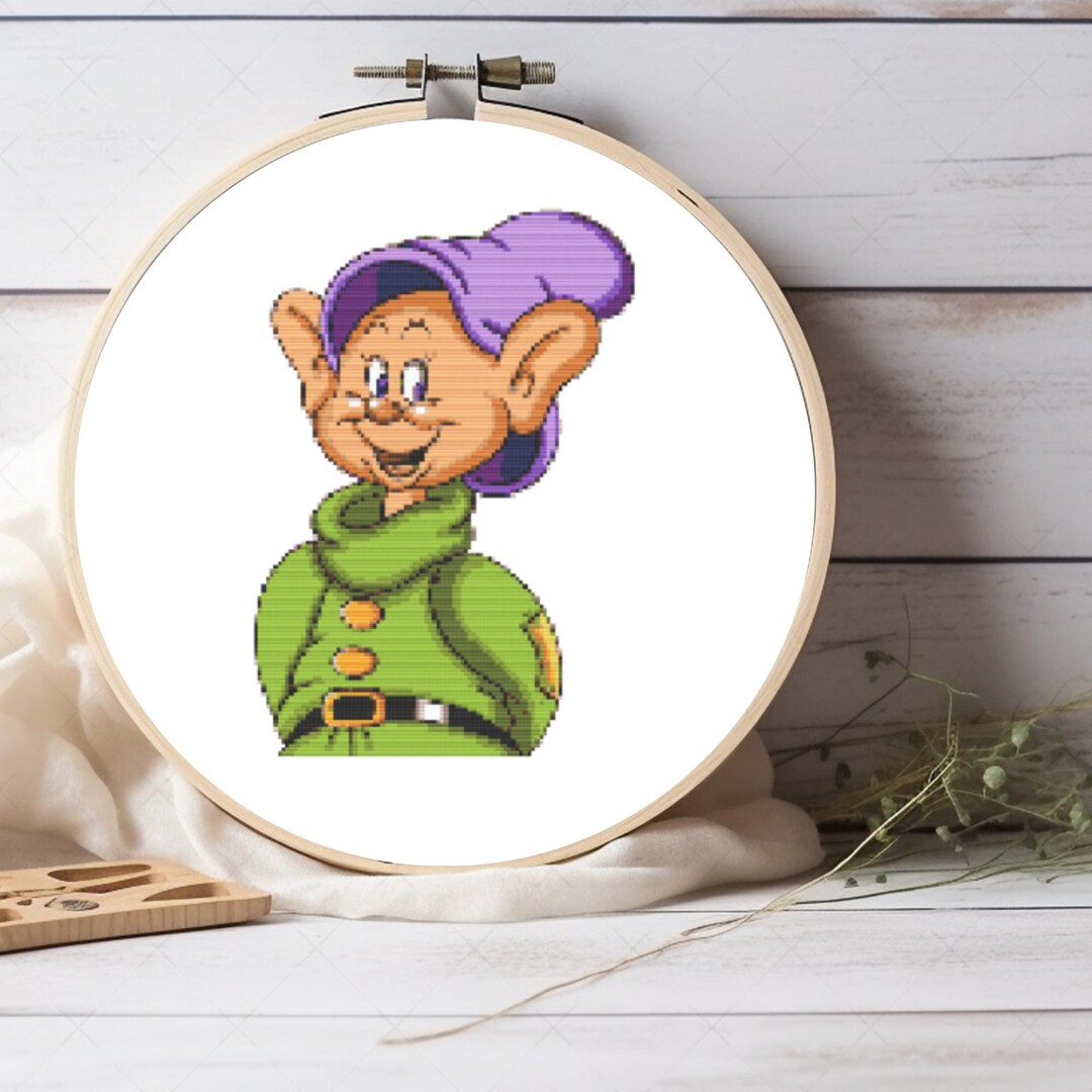 Dopey Dwarf Cross Stitch Pattern – Cute Fairytale Character Embroidery ...