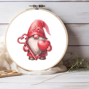 Lover Gnome cross stitch pattern, For Valentines Day, Gnome Counted Cross Stitch, Cute Gnome Embroidery, Pattern Keeper compatible pdf