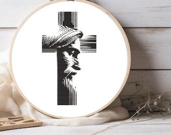 Jesus Christ Head and Cross Cross Stitch Pattern, Modern Religious Embroidery, Gift For Churchgoing Person, Saga & Pattern Keeper Compatible