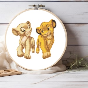 Simba und Nala Kreuzstich Muster aus Der König der Löwen - Cartoon Muster - Für Handwerker, die den König der Löwen lieben - Sofortiger Download PDF-Dateien