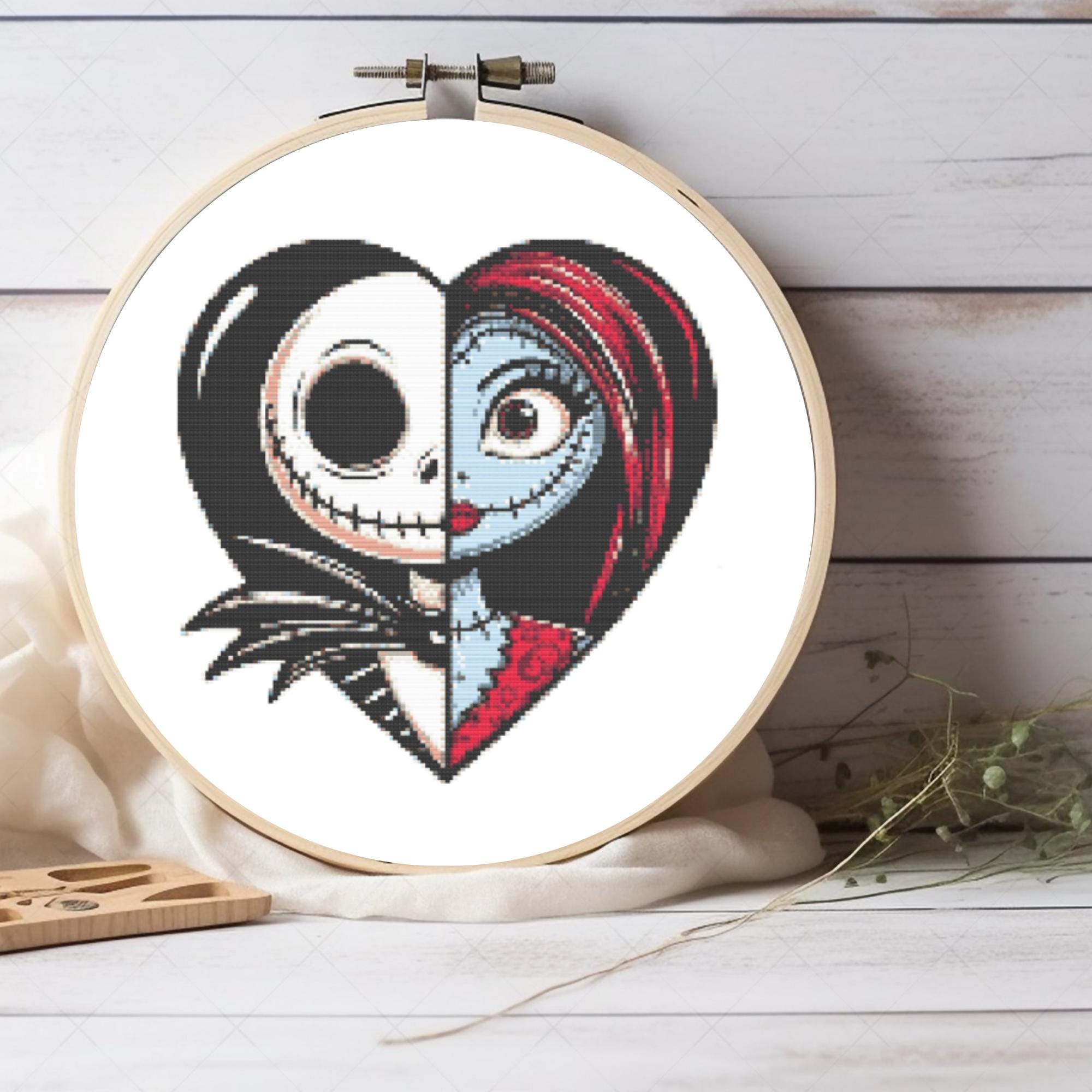 Jack Skellington & Sally Heart Cross Stitch Pattern - Spooky Love