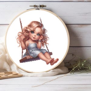 Little Girl Swinging on a Swing Cross Stitch Pattern - For Home Decor, For Wall Decor, For Home Gift - Pattern Keeper Compatible Instant PDF