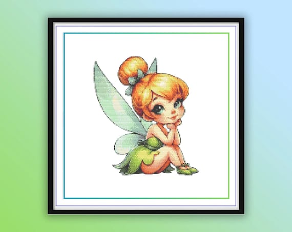 ティンカーベルのクロスステッチパターンPDF、かわいい赤ちゃん妖精の
