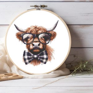 Bow Tie Highland Cow Cross Stitch Pattern, Cute Cow Pattern, Sweet Rustic Decor, Gifts For Room Decor, Pattern Keeper Compatible Instant PDF