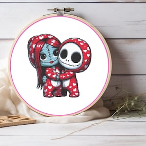 Little Jack Skellington and Little Sally Cross Stitch Pattern – Easy to Follow – Cute Gothic DIY PDF for Halloween Nursery Decor Fans