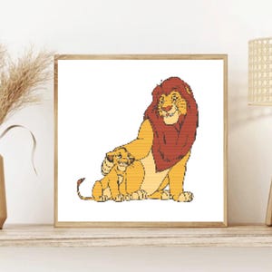 Der König der Löwen Mufasa und Simba Kreuzstichmuster, süßes Simba-Muster, Cartoon Stitch, für Handwerker, die den König der Löwen lieben, PDF-Datei
