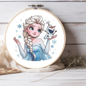 Schema punto croce Frozen Elsa e il piccolo Olaf, schema Elsa Frozen, per decorazioni per bambine, decorazioni per bambini, regalo per bambini - file PDF