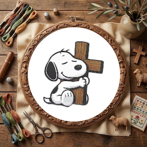 Snoopy korsstygnsmönster PDF, Faith Blessing Church Xstitch, Faithful handgjord vintage inflyttningsdesign