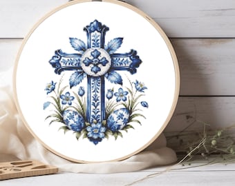 Easter Cross Cross Stitch Pattern, Modern Religious Embroidery, Gift For Churchgoing Person, For Wall Decor, Pattern Keeper Compatible PDF