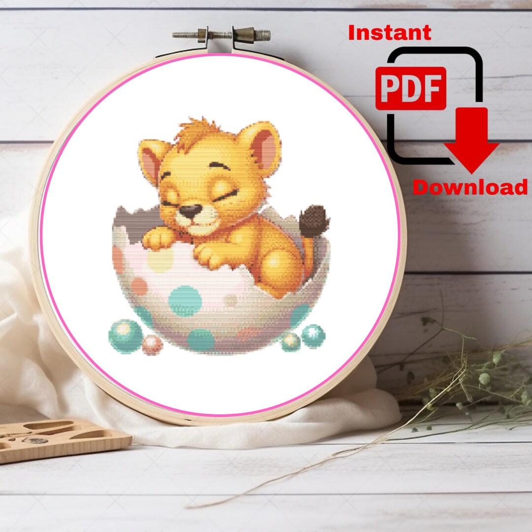 Baby Simba in Cracked Egg Cross Stitch Pattern | Lion King Nursery Hoop ...