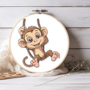 Lovely Monkey Cross Stitch Pattern - Sweet Monkey Sewing - Cute Nursery Pattern - Pattern Keeper and Saga Compatible Instant Download PDF