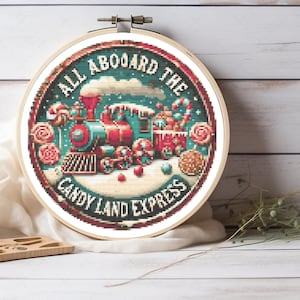 Candy Express Train Cross Stitch Pattern - Merry Christmas Decor Cross Stitch, Holiday Decor, Christmas Gift - Pattern Keeper Compatible PDF