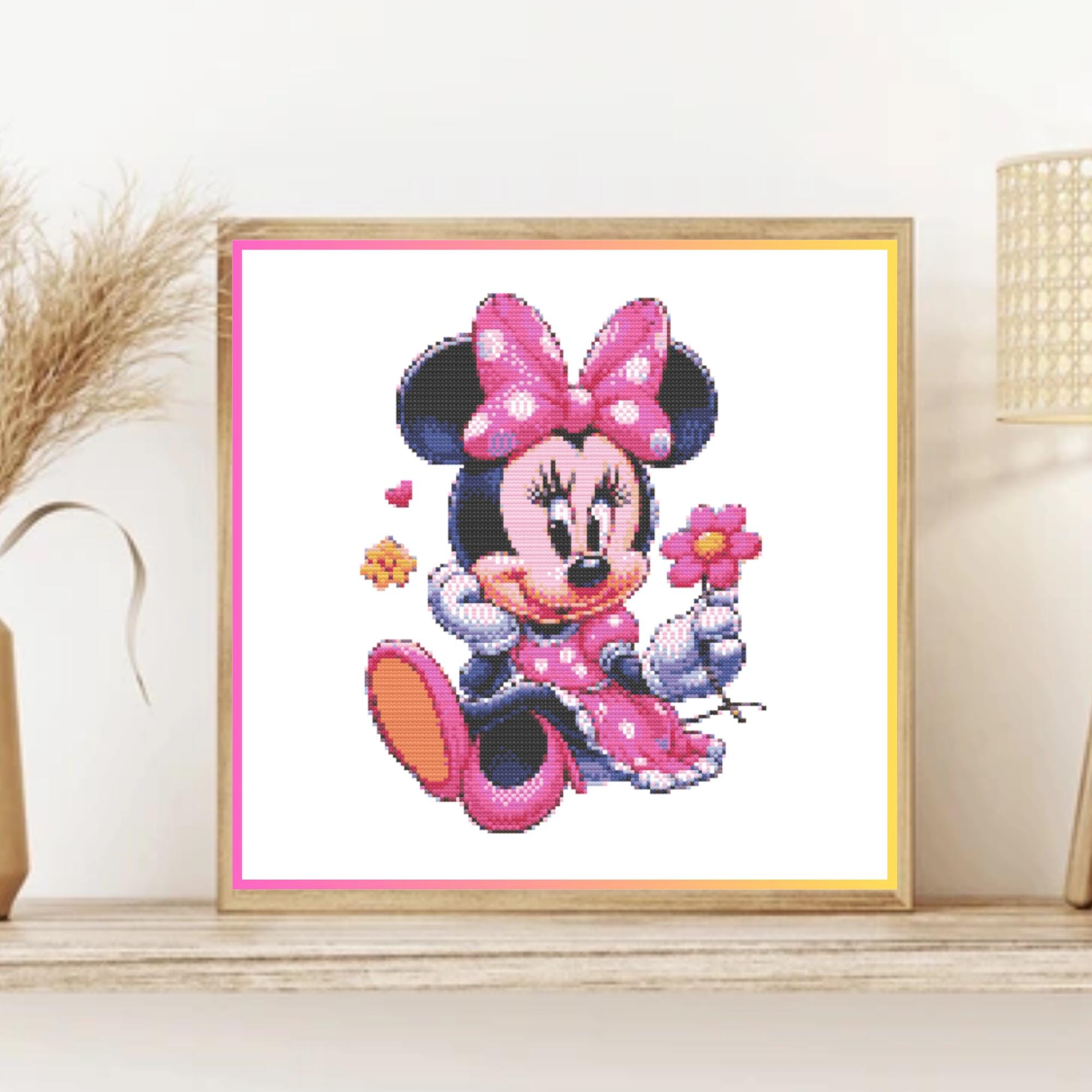 ミニーマウス 刺繍画 縫い絵 一枚限定生産 かわいいミニーマウスのクロスステッチ図案PDF – 簡単操作 – 女の子の