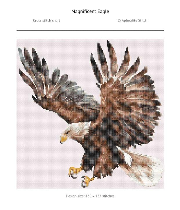 雄大な鷲のクロスステッチパターン（PDF）、自然鳥のホームウォール