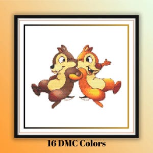 Modèle de point de croix Chip and Dale – Duo d'écureuils ludiques – Grille de broderie PDF amusante et fantaisiste pour décoration de cerceau d'animaux de dessin animé