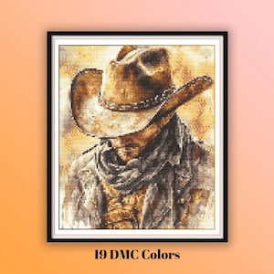 Charismatic Western Cowboy Cross Stitch Pattern, Aesthetic and Vintage Cowboy Design, Bold PDF Chart for Western Decor & DIY Hoop Embroidery