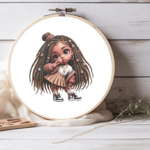 かわいいアフロガールの刺繍チャートの即時ダウンロード - 小さなアフリカの女の子のクロスステッチパターン - かわいい黒人の女の子、女の子へのギフト、子供へのギフト