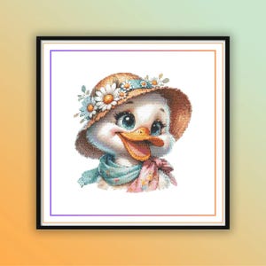 Schattige eend met bloemenhoed kruissteekpatroon pdf – gemakkelijk te volgen – borduurkaart schattige dieren voor babykamer, kinderkamer of handgemaakt cadeau